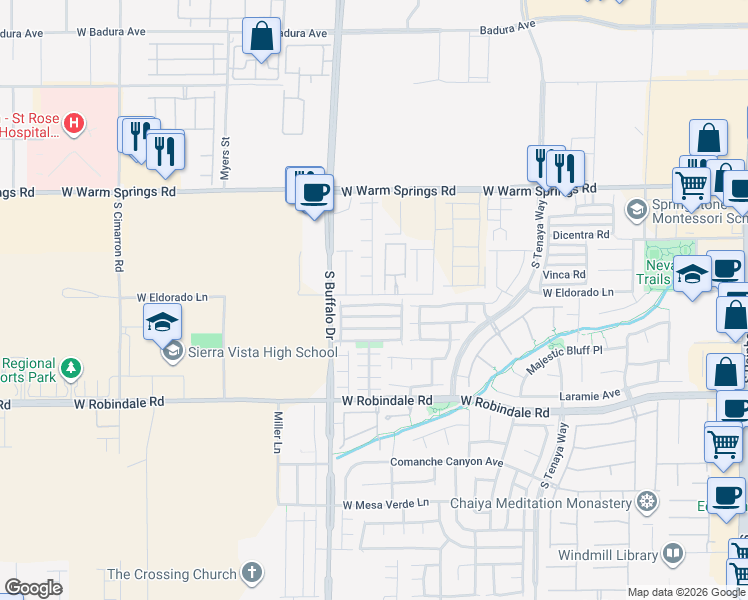 map of restaurants, bars, coffee shops, grocery stores, and more near 7706 Crystal Village Lane in Las Vegas