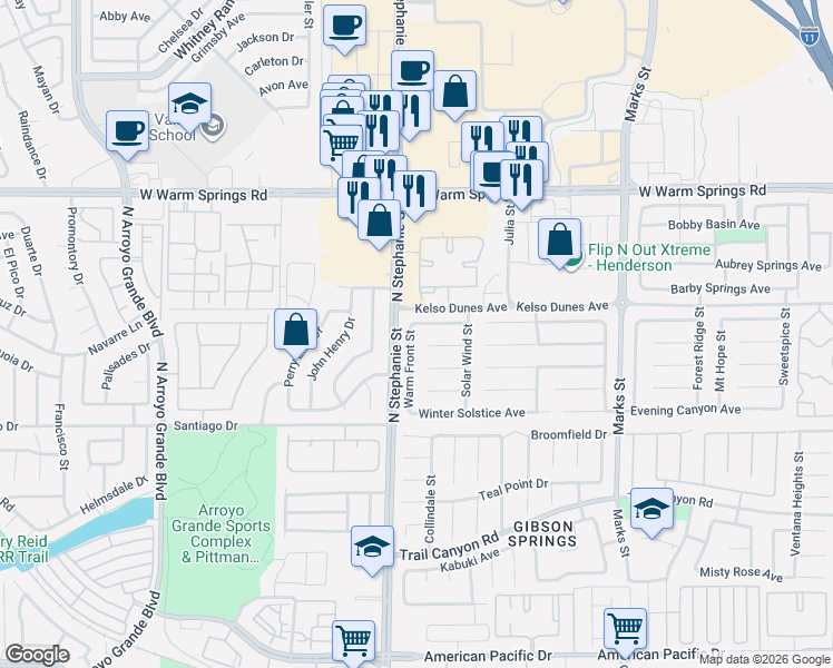 map of restaurants, bars, coffee shops, grocery stores, and more near 330 Warm Front Street in Henderson