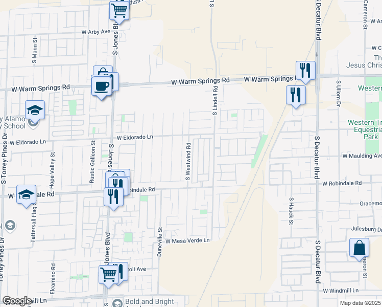 map of restaurants, bars, coffee shops, grocery stores, and more near 7579 Alexander Hills Street in Las Vegas