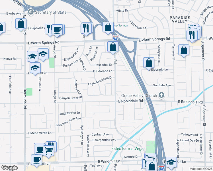 map of restaurants, bars, coffee shops, grocery stores, and more near 937 Denberry Way in Las Vegas