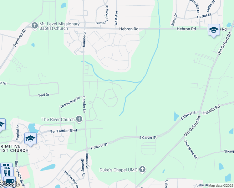 map of restaurants, bars, coffee shops, grocery stores, and more near 4355 Flintlock Lane in Durham