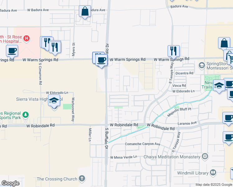 map of restaurants, bars, coffee shops, grocery stores, and more near 7730 Crystal Village Lane in Las Vegas
