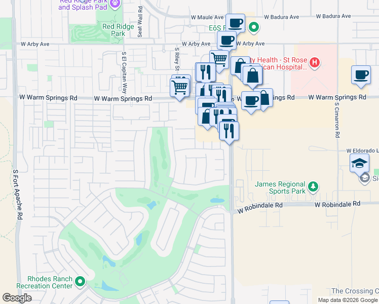 map of restaurants, bars, coffee shops, grocery stores, and more near 247 Willow Pond Court in Las Vegas