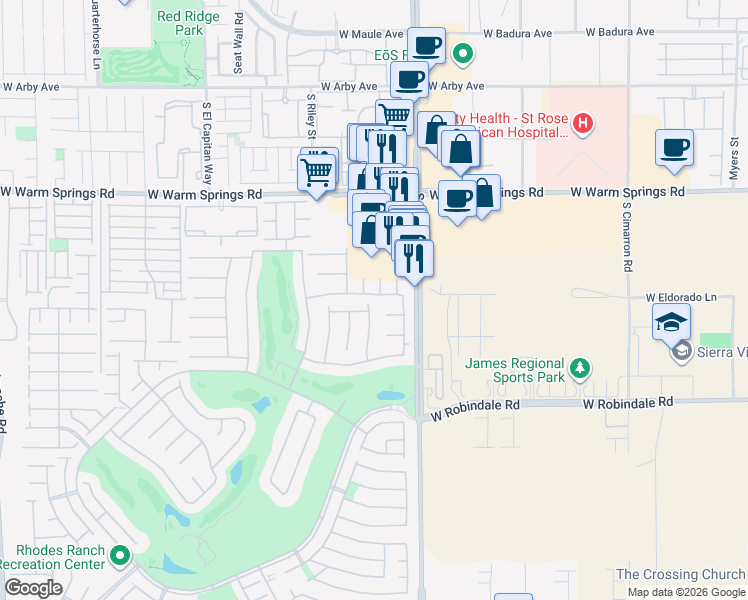 map of restaurants, bars, coffee shops, grocery stores, and more near 343 Fox Lake Avenue in Las Vegas