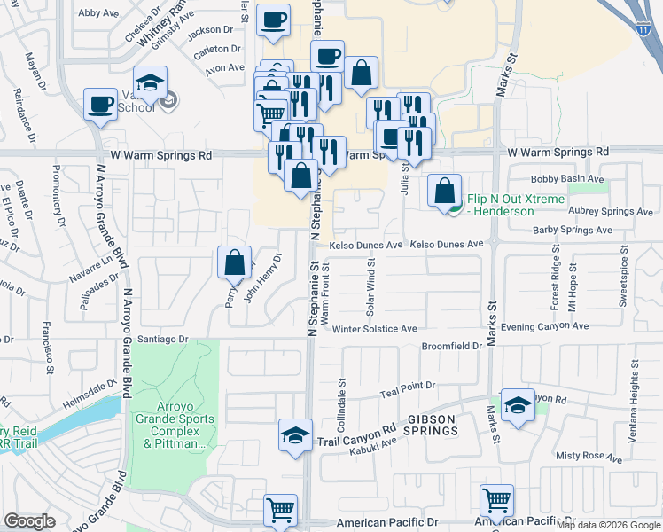 map of restaurants, bars, coffee shops, grocery stores, and more near 330 Warm Front Street in Henderson