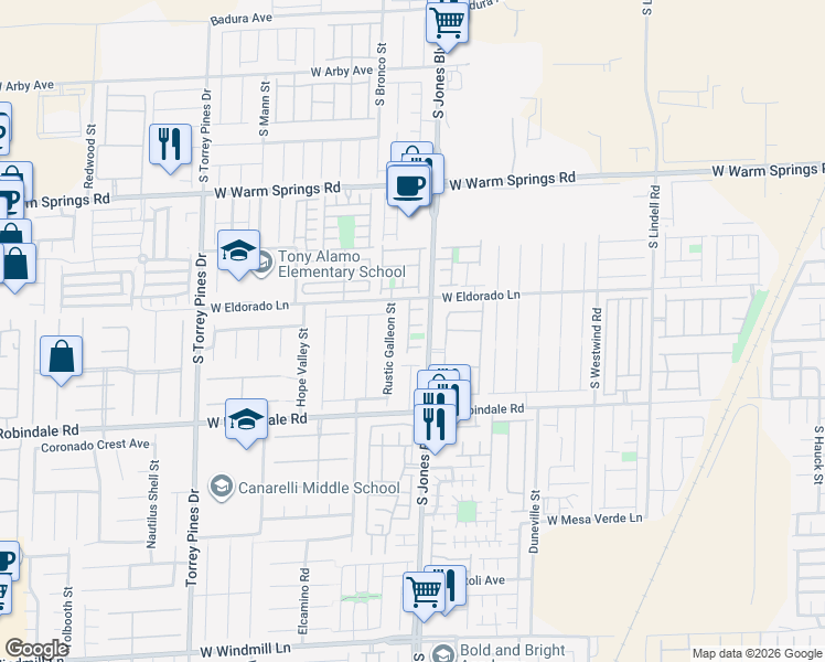 map of restaurants, bars, coffee shops, grocery stores, and more near 6133 Crow Butte Court in Las Vegas