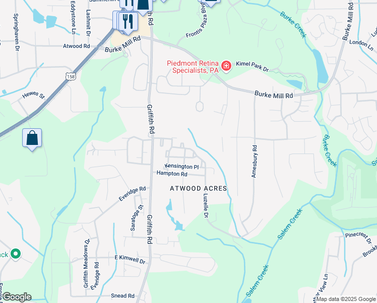 map of restaurants, bars, coffee shops, grocery stores, and more near 21 Scott Hollow Drive in Winston-Salem