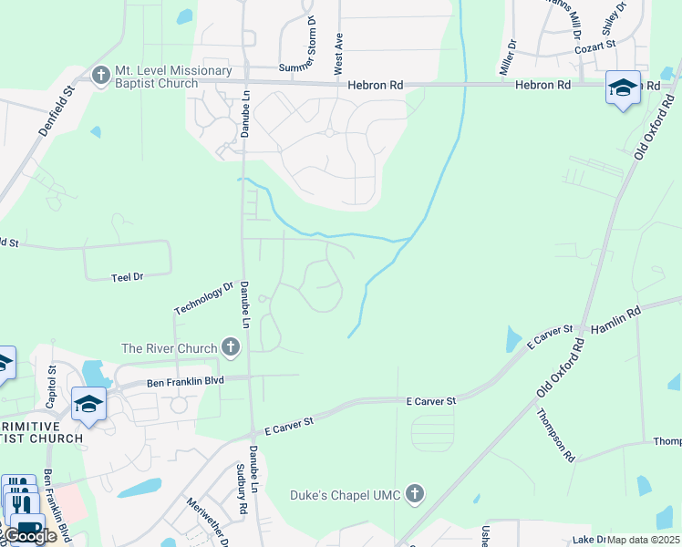 map of restaurants, bars, coffee shops, grocery stores, and more near 4355 Flintlock Lane in Durham