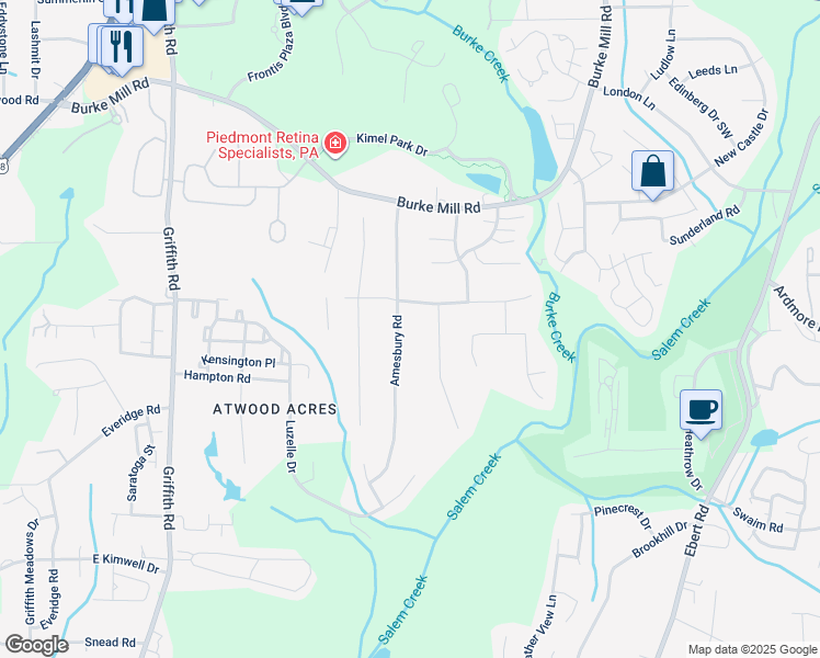map of restaurants, bars, coffee shops, grocery stores, and more near 2950 Northbridge Road in Winston-Salem