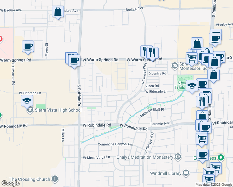 map of restaurants, bars, coffee shops, grocery stores, and more near 7532 Coyote Cave Avenue in Las Vegas