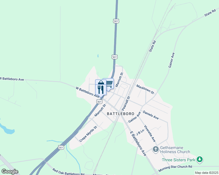 map of restaurants, bars, coffee shops, grocery stores, and more near North U.S. 301 in Rocky Mount