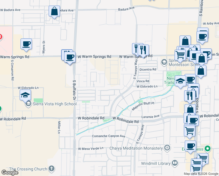 map of restaurants, bars, coffee shops, grocery stores, and more near 7532 Coyote Cave Avenue in Las Vegas