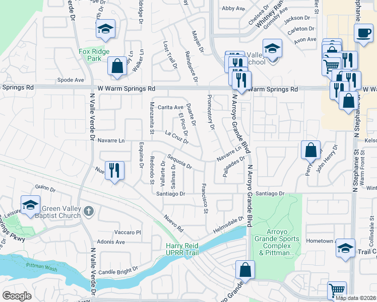 map of restaurants, bars, coffee shops, grocery stores, and more near 352 El Pico Drive in Henderson