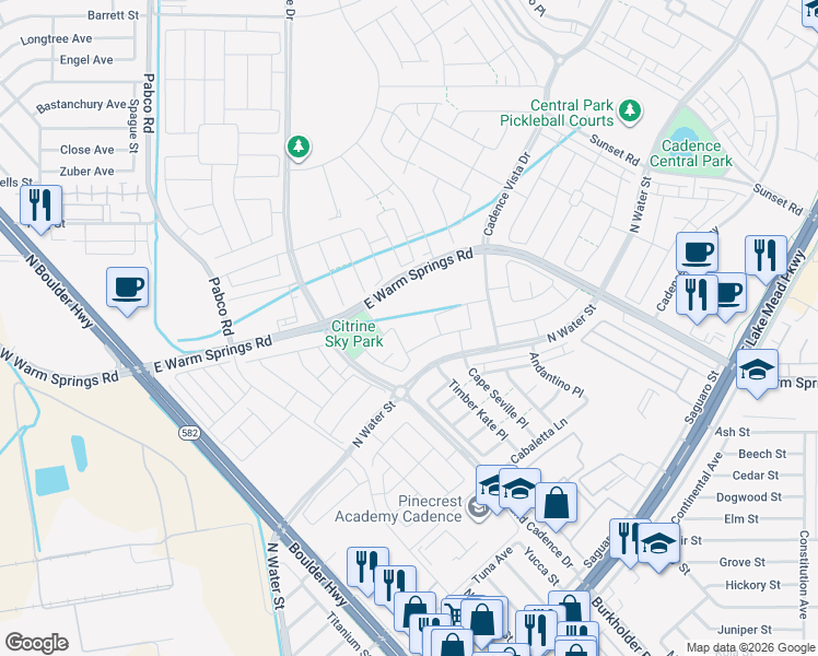 map of restaurants, bars, coffee shops, grocery stores, and more near East Warm Springs Road in Henderson