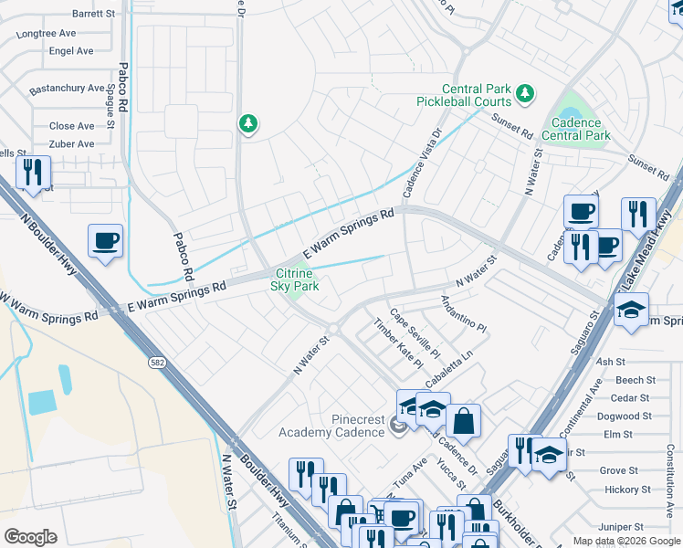 map of restaurants, bars, coffee shops, grocery stores, and more near East Warm Springs Road in Henderson