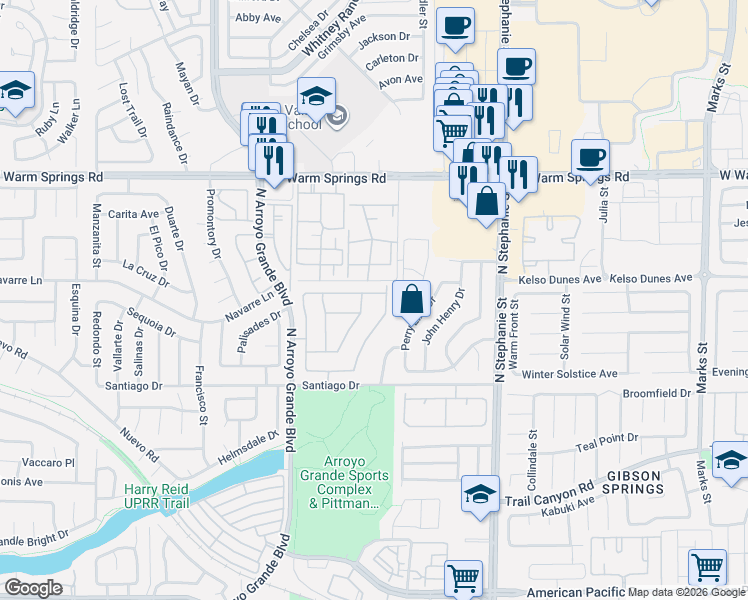 map of restaurants, bars, coffee shops, grocery stores, and more near 1558 Pimlico Hills Street in Henderson