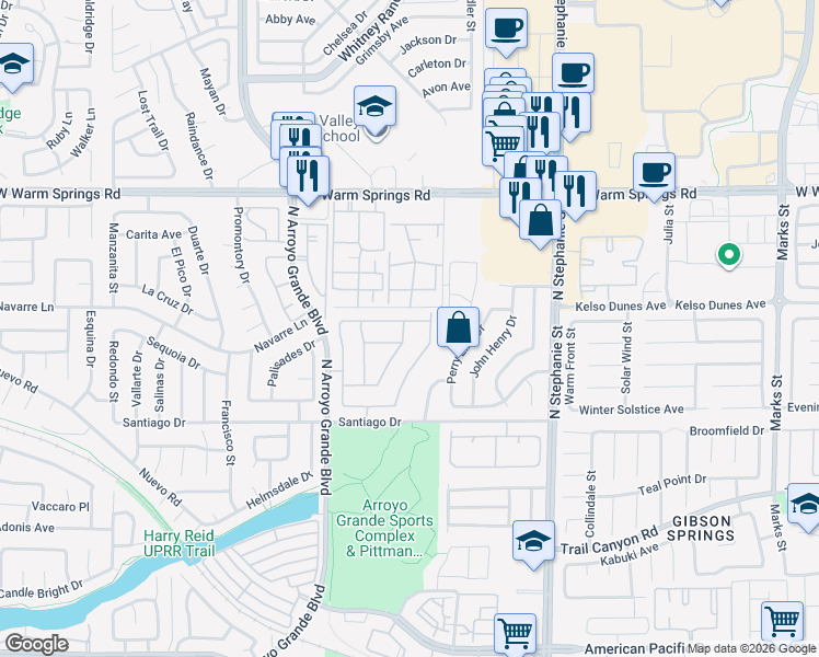 map of restaurants, bars, coffee shops, grocery stores, and more near 1558 Pimlico Hills Street in Henderson