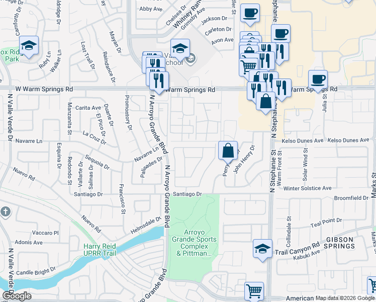 map of restaurants, bars, coffee shops, grocery stores, and more near 1576 Pimlico Hills Street in Henderson