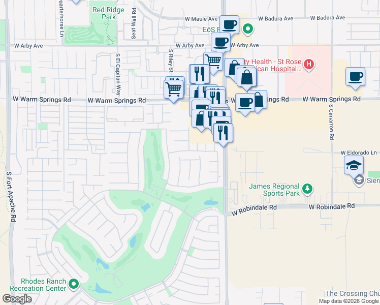 map of restaurants, bars, coffee shops, grocery stores, and more near 247 Willow Pond Court in Las Vegas