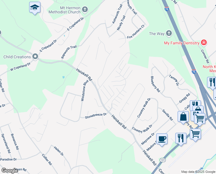 map of restaurants, bars, coffee shops, grocery stores, and more near 112 Gardner Lane in Powell