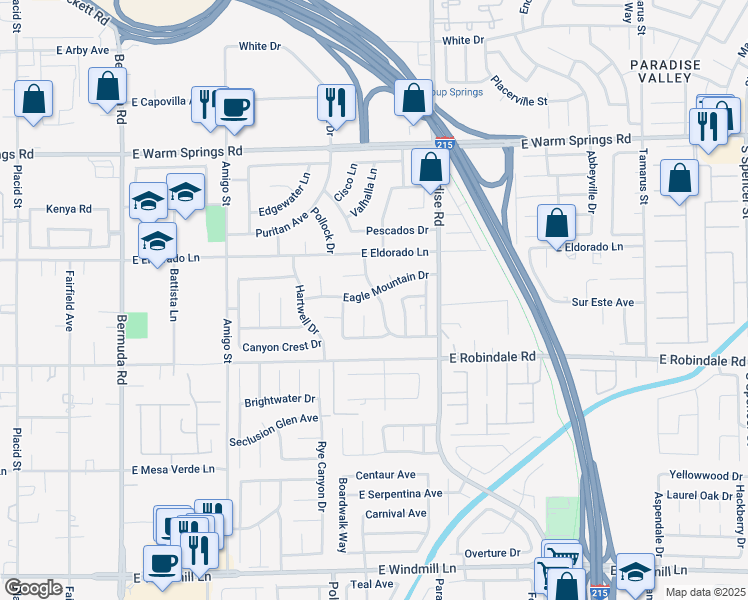 map of restaurants, bars, coffee shops, grocery stores, and more near 871 Eagle Mountain Drive in Las Vegas