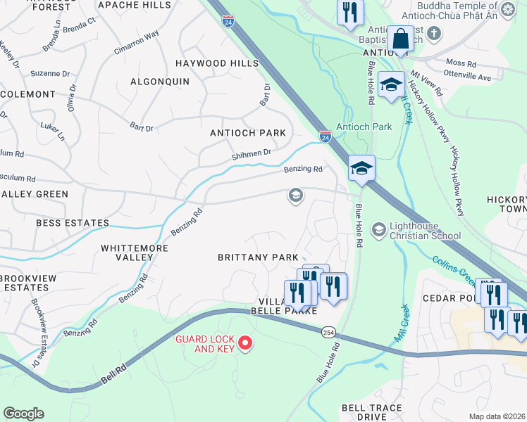 map of restaurants, bars, coffee shops, grocery stores, and more near 73 Tusculum Road in Nashville
