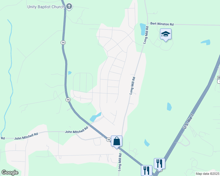 map of restaurants, bars, coffee shops, grocery stores, and more near 25 Hawthorne Lane in Youngsville