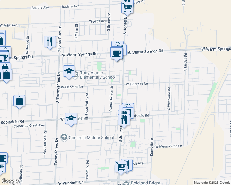 map of restaurants, bars, coffee shops, grocery stores, and more near 7547 Redwood Point Street in Las Vegas