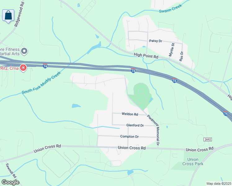 map of restaurants, bars, coffee shops, grocery stores, and more near 3501 Maxton Trail in Winston-Salem