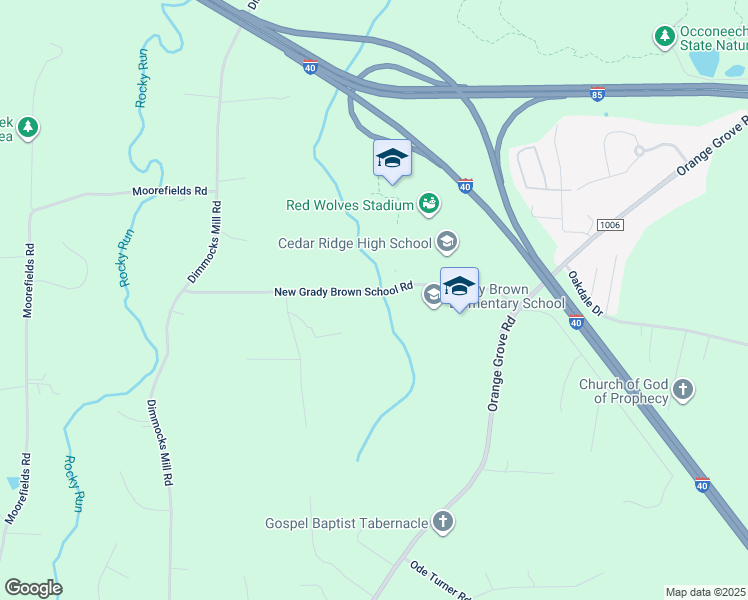 map of restaurants, bars, coffee shops, grocery stores, and more near New Grady Brown School Road in Hillsborough