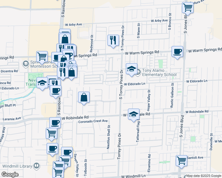 map of restaurants, bars, coffee shops, grocery stores, and more near 7520 Fontera Court in Las Vegas