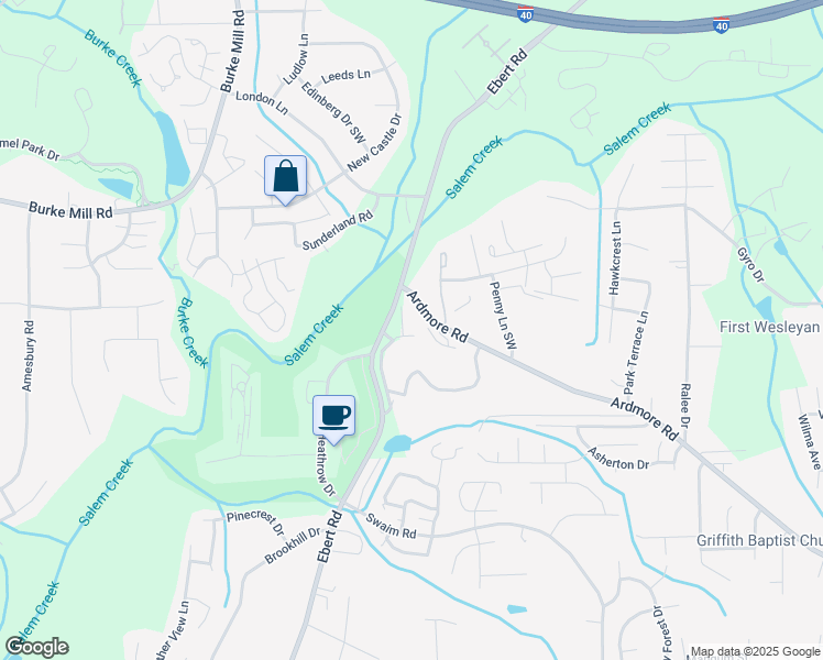 map of restaurants, bars, coffee shops, grocery stores, and more near 324 Ivy Glen Court in Winston-Salem