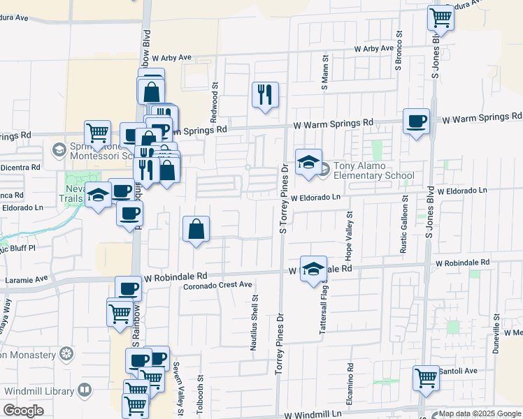 map of restaurants, bars, coffee shops, grocery stores, and more near 7520 Fontera Court in Las Vegas