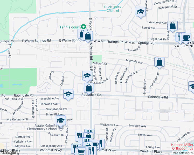 map of restaurants, bars, coffee shops, grocery stores, and more near 348 Keating Street in Henderson