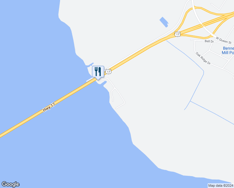 map of restaurants, bars, coffee shops, grocery stores, and more near 145 Wharf Landing Drive in Edenton
