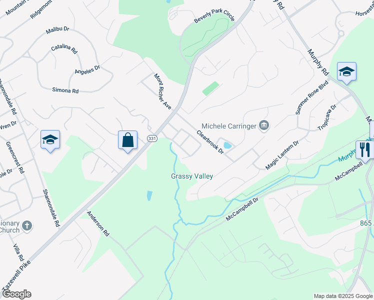map of restaurants, bars, coffee shops, grocery stores, and more near 4704 Devon Springs Way in Knoxville