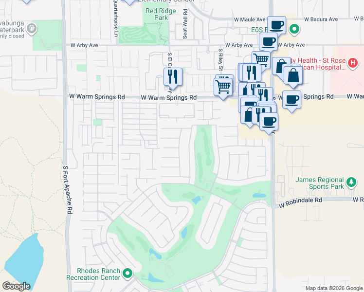 map of restaurants, bars, coffee shops, grocery stores, and more near 144 Tamarron Cliffs Street in Las Vegas
