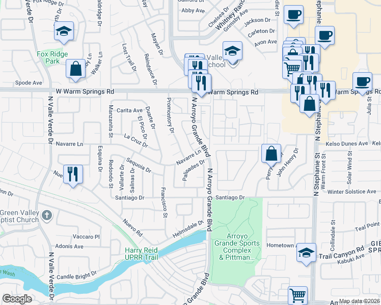map of restaurants, bars, coffee shops, grocery stores, and more near 311 Seine Way in Henderson
