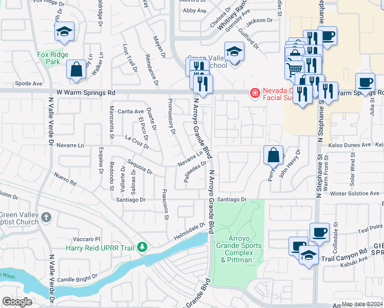 map of restaurants, bars, coffee shops, grocery stores, and more near 311 Seine Way in Henderson