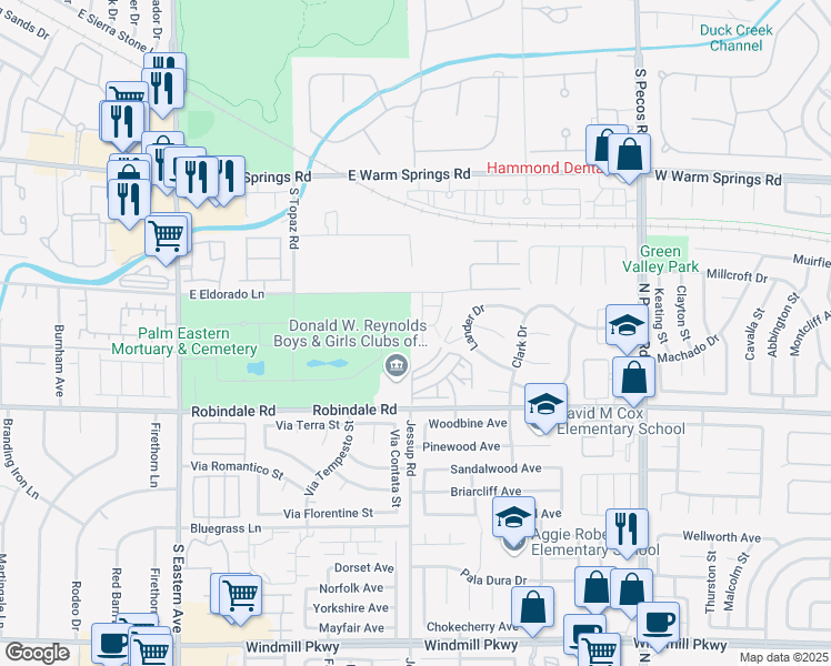 map of restaurants, bars, coffee shops, grocery stores, and more near 337 Washoe Way in Henderson