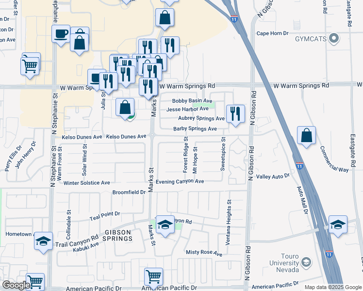map of restaurants, bars, coffee shops, grocery stores, and more near 1195 Sunfire Avenue in Henderson
