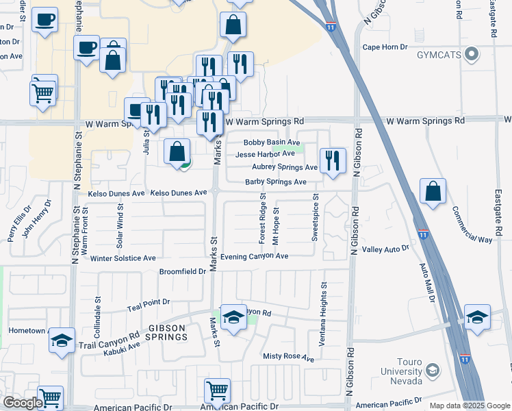 map of restaurants, bars, coffee shops, grocery stores, and more near 1195 Sunfire Avenue in Henderson
