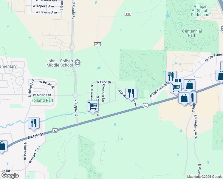 map of restaurants, bars, coffee shops, grocery stores, and more near 1204 Pepper Tree Lane in Fayetteville