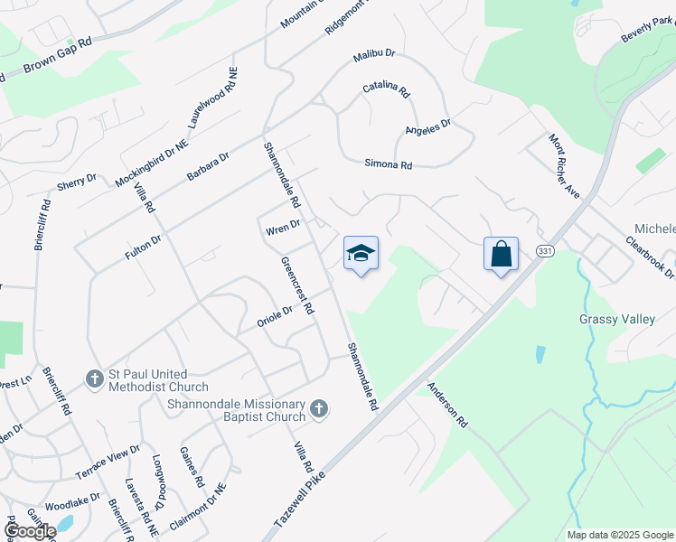 map of restaurants, bars, coffee shops, grocery stores, and more near 5408 Shannondale Road in Knoxville
