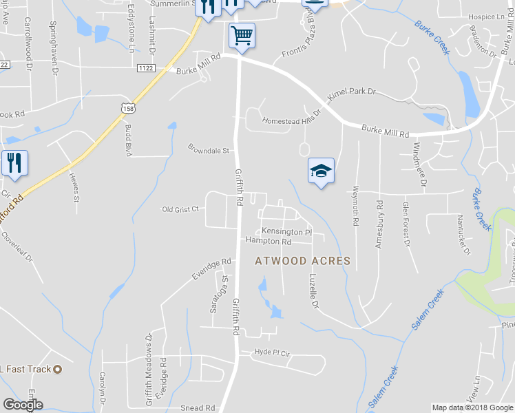 map of restaurants, bars, coffee shops, grocery stores, and more near 3327 Myers Court in Winston-Salem