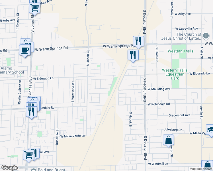 map of restaurants, bars, coffee shops, grocery stores, and more near 5290 Paiute Pine Court in Las Vegas