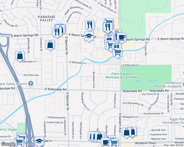 map of restaurants, bars, coffee shops, grocery stores, and more near 2080 Sur Este Avenue in Las Vegas