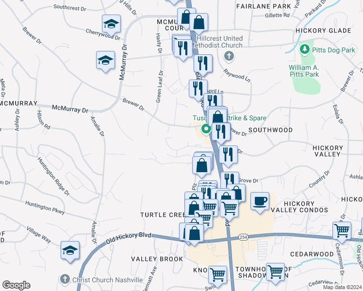map of restaurants, bars, coffee shops, grocery stores, and more near 5319 Nolensville Pike in Nashville