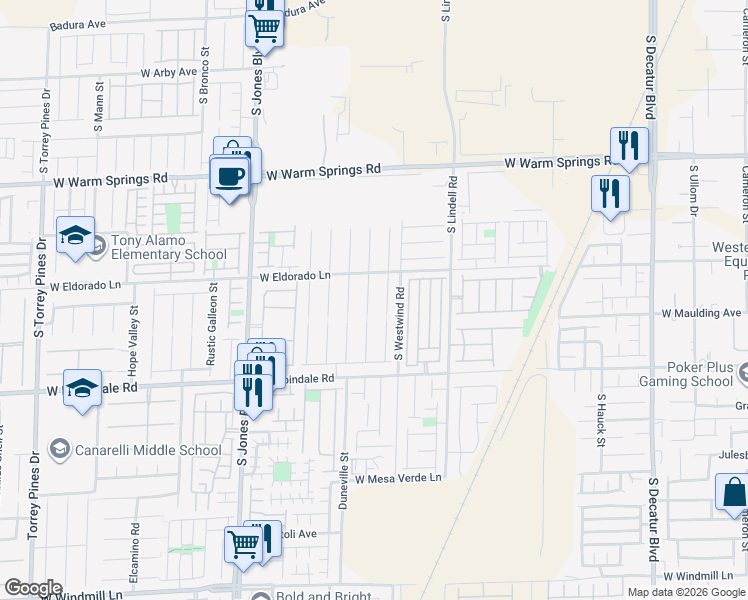 map of restaurants, bars, coffee shops, grocery stores, and more near 7560 Mission Palm Street in Las Vegas