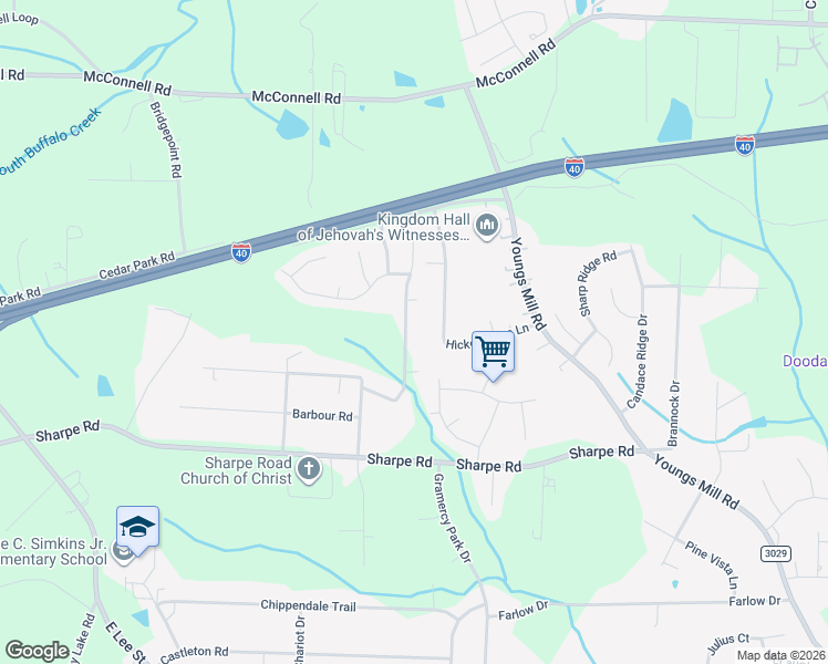 map of restaurants, bars, coffee shops, grocery stores, and more near 3918 Hickory Tree Lane in Greensboro